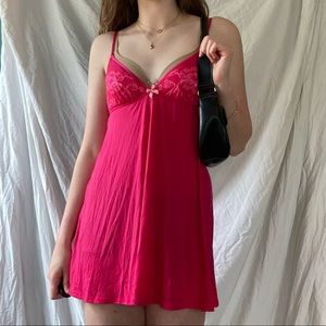hot pink lace vintage slip dress Victoria’s Secret camisole nightwear pj size XS